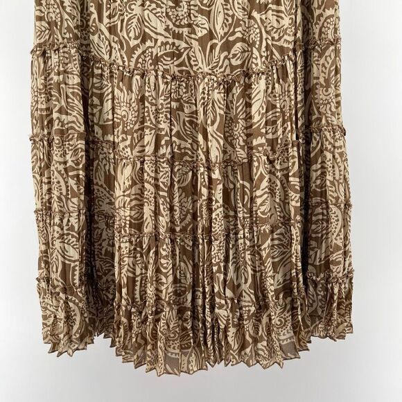 Modern Images Floral Paisley Tiered Skirt Tan Pull-On M Petite Pleated Flowy - Picture 4 of 11